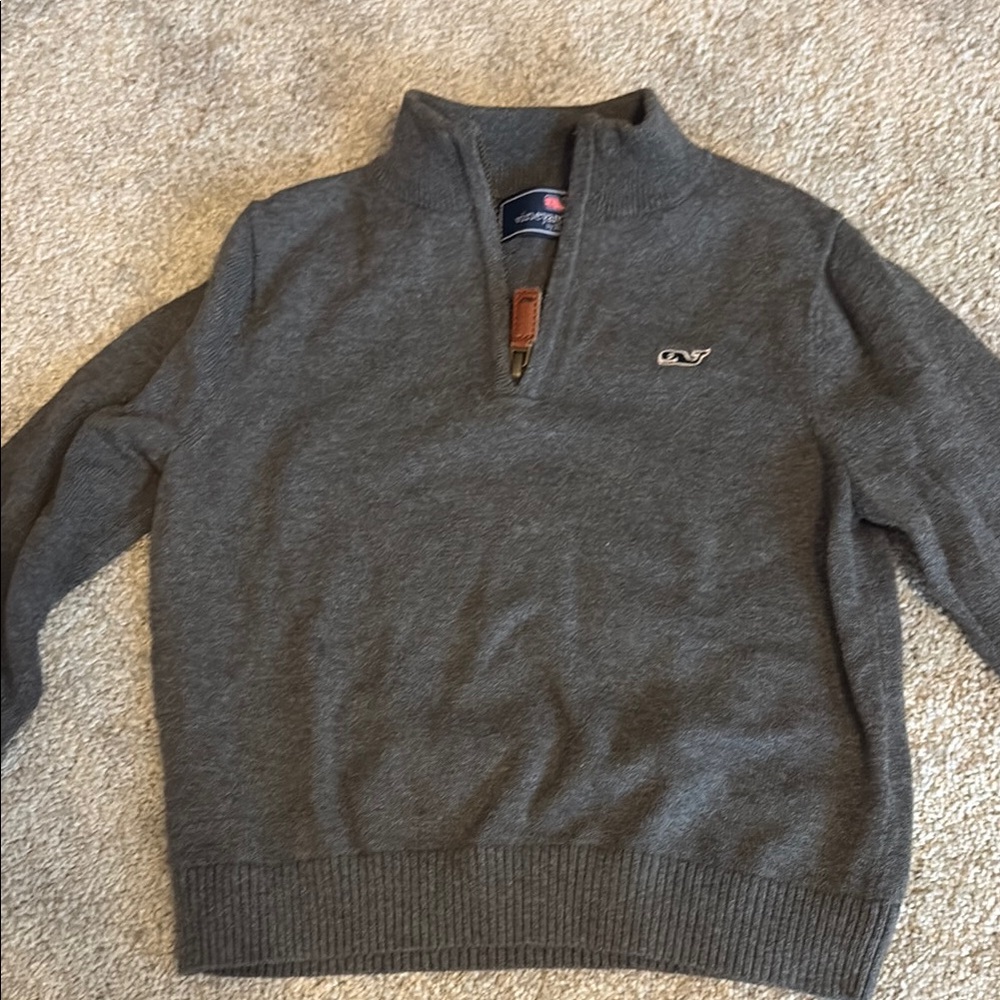 Vineyard Vines Gray Zip Up Sweater with Stand-Up Collar
